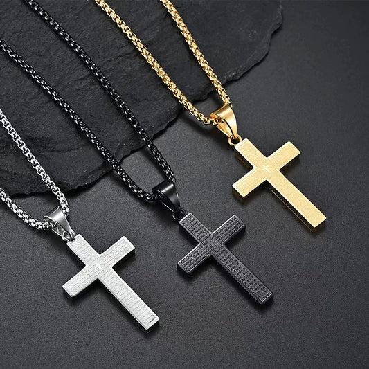 Stainless Steel The Lords Prayer Unisex Cross Pendant Necklace