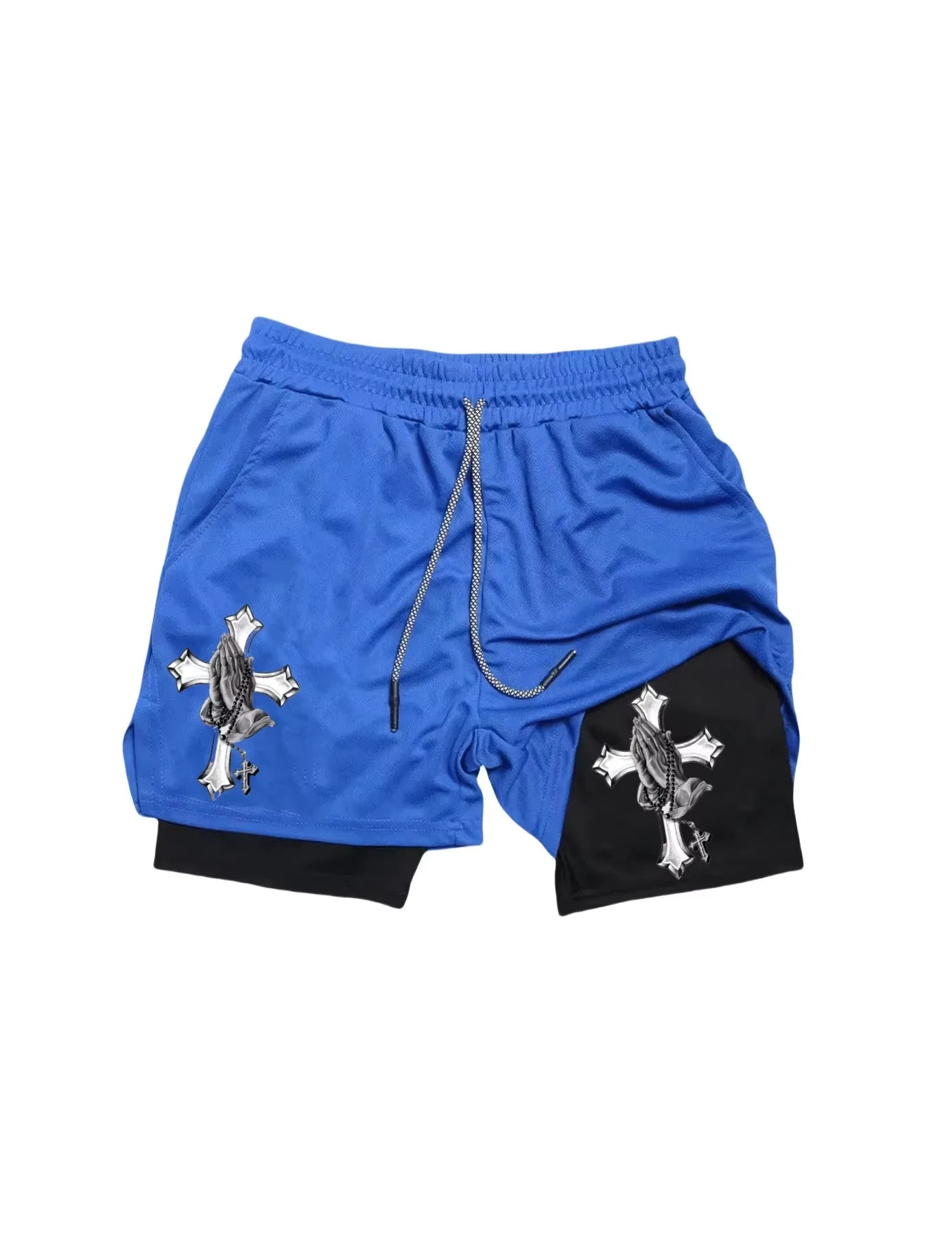 Men Fast Drying Double-Layer Crucifix Sports Shorts